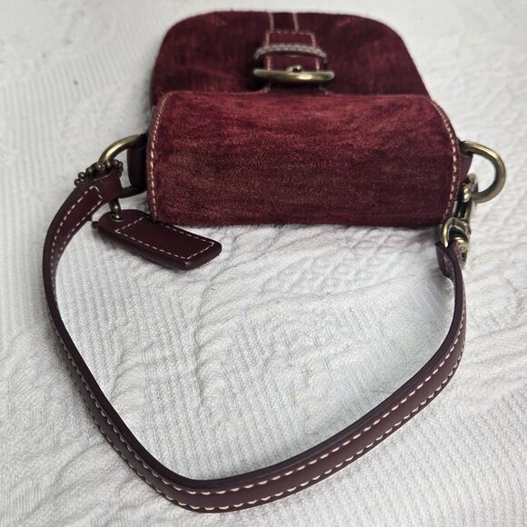 Y2K Coach Soho Bordeaux Burgundy Suede Leather Brass Pouch Wristlet Wallet 00s - Picture 10 of 14